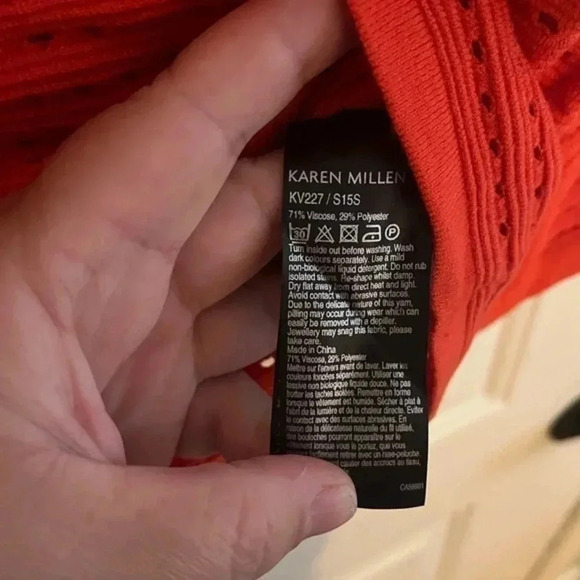 Karen‎ Millen Coral Boxy Cropped Ripple Texture Open Knit Cardigan Size 8 - Picture 7 of 7